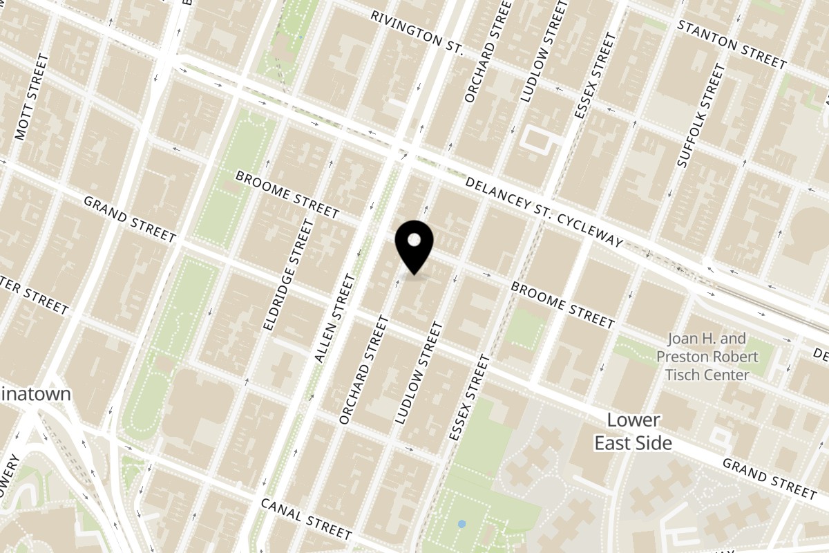 Map showing the location of Orchard Grocer on 78 Orchard St in New York